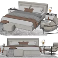 Modern Double Bed Setup With Bedside Tables Table Lamps Ottoman And Accent Chair 3d model