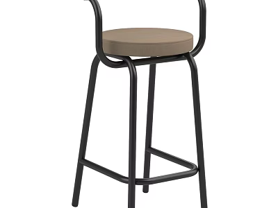 Modern Bar Stool With Black Metal Frame And Brown Padded Seat 3d model