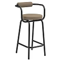 Modern Bar Stool With Black Metal Frame And Brown Padded Seat