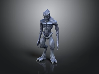 Gray Alien Creature 3D Model With Muscular Body Long Limbs And Standing Pose 3d model