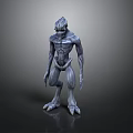 Gray Alien Creature 3D Model With Muscular Body Long Limbs And Standing Pose