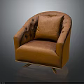 Elegant Modern Orange Leather Armchair With Tufted Backrest Button Details And Metal Legs