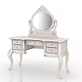 Elegant White Dressing Table With Ornate Carvings Round Mirror And Multiple Drawers