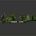 Cartoon Scene Map With Lush Green Grass Trees Wooden Bridge Small River And Rocks Path