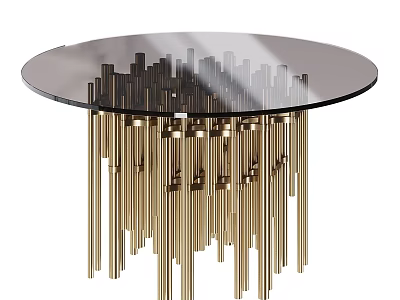 Modern Round Dining Table With Black Glass Top and Gold Metal Legs Design 3d model