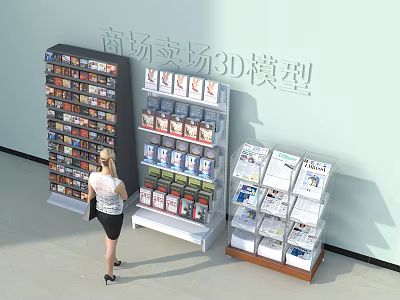 Modern Retail Display Shelves Stocked with Various Products for Shoppers in Store 3d model