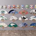 New Chinese Style Fan Fan Facial Decorations Background Wall 3d model