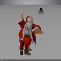 Standing Santa Claus Figure In Red Costume Holding Gift On Black Background
