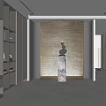 Modern Elegant Reception Area With Stone Wall Marble Pedestal Decorative Sculpture And Lighting Strips