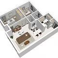 Bird's Eye View of House Interior Layout With Living Room Dining Area And Bedrooms