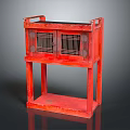 Red Two Tier Storage Cabinet With Grid Doors And Open Lower Shelf