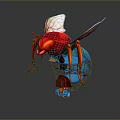 Game Movie Character Red Blue Insect With Transparent Wings And Long Legs