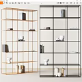 Modern Shelving Units With Golden And Black Frame Featuring Books Cups And Decorative Vases