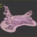 Rustic Wooden Tree Stump Decorative Art With Stone Base And Natural Grain Texture