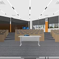 Modern Conference Room Interior With Large Screen Wooden Walls Row Seats And Ceiling Lights