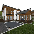 Modern Chinese Detached Villa With Swimming Pool Night Lights And Glass Facade