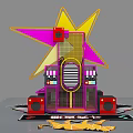 Vibrant Star Shaped Photo Spot With Yellow Pink Grid And Red Decorative Elements