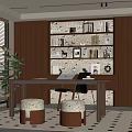 Modern Study Room Interior Design With Bookshelves Books Decorative Frames Writing Desk Chair And Plant