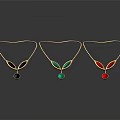 Three Elegant Gold Leaf Design Necklaces With Colored Gemstone Pendants
