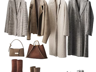 Stylish Winter Coats with Trendy Handbags and Leather Boots for Fashionable Outfits 3d model