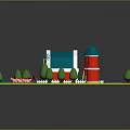 Colorful Model Farm Scene With Barn Tractor Trees Fields And Windmill