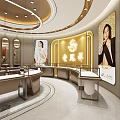 Modern Luxury Jewelry Store Interior With Circular Display Counters And Gold Decor
