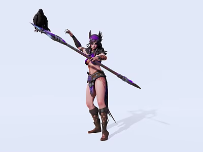 Horned Game and Movie Character In Purple Outfit Holding Staff With Crow Wearing Boots 3d model