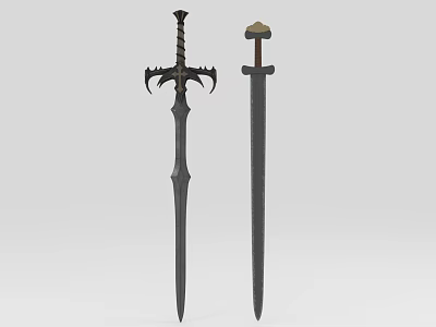 Medieval Decorative Weapons Black Swords With Intricate Design And Brown Hilt 3d model