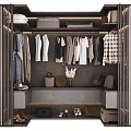 Modern Wardrobe Interior With Hanging Clothes Folded Items Hats Bags And Shoes