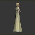 Golden Haired Elven Princess Character In Green Yellow Gown With Pearl Embellishments