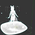Woman with red hair cat ears standing on green grassy platform with stones glowing particles