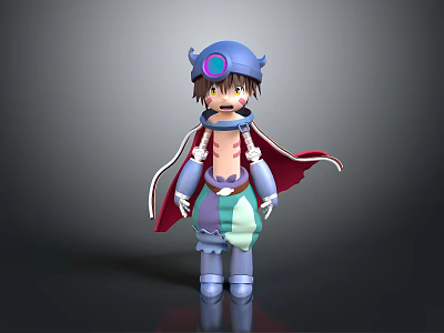 Fantasy Character With Blue Helmet Round Ornament Red Cape And Colorful Outfit Design 3d model