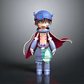 Fantasy Character With Blue Helmet Round Ornament Red Cape And Colorful Outfit Design