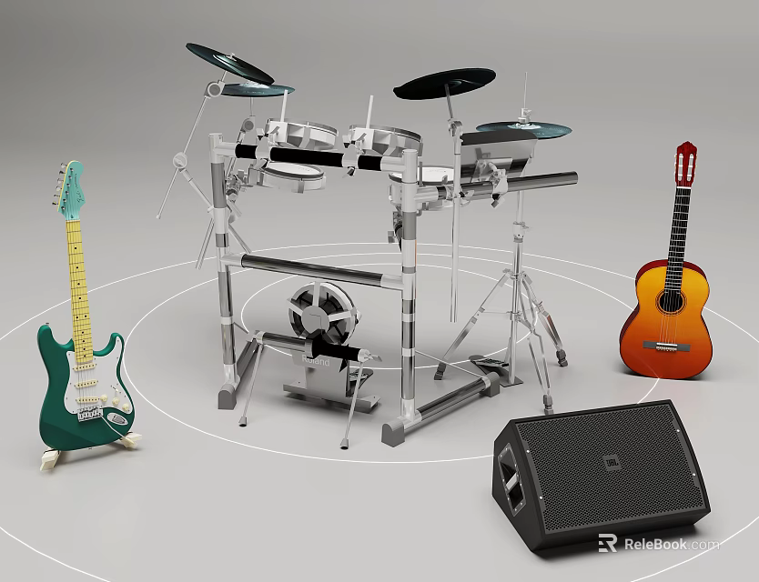Musical Instruments And Art Supplies Collection With Diverse Items For Creative Projects 3d model