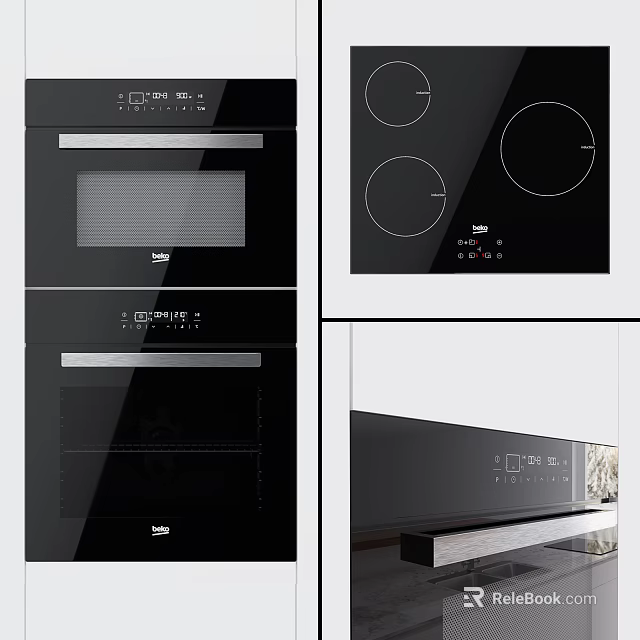 Modern Built in Black Kitchen Appliances With Oven Induction Cooktop And Control Panel 3d model 