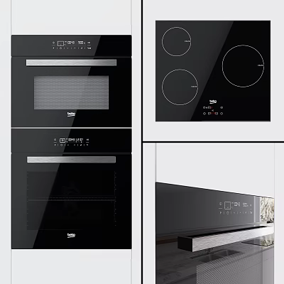 Modern Built in Black Kitchen Appliances With Oven Induction Cooktop And Control Panel 3d model