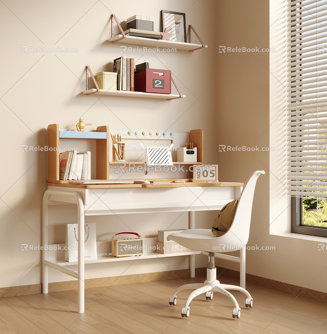 Children's Study Table Storage Shelf Writing Desk 3d model