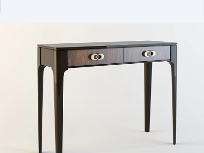 Elegant Modern Entryway Console Table With Dark Wood Finish Two Drawers And Slim Metal Legs 3d model