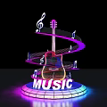Music Themed Photo Spot With Illuminated Guitar Spiral Lights And Music Notes