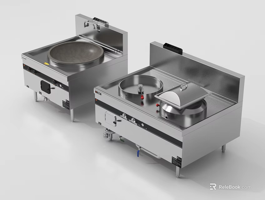 Stainless Steel Commercial Kitchen Cooking Equipment With Single And Double Burners 3d model 