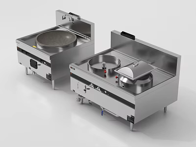 Stainless Steel Commercial Kitchen Cooking Equipment With Single And Double Burners 3d model