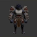 Wolfman Warrior Character in Decorative Armor with Red White Accents Spiked Shoulders and Leather Belt