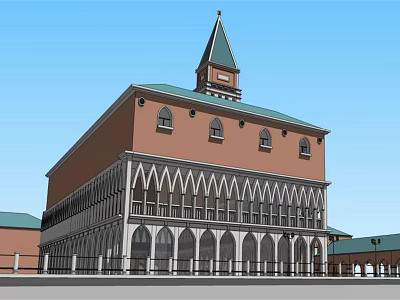 Ancient Historical Architecture Featuring Tower Arched Windows Traditional Roof And Classical Design 3d model