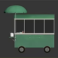 Green Mobile Food Cart With Transparent Windows And Street Food Setup
