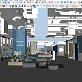 Modern Public Office Space With Open Layout Sofa Coffee Tables Plants And Large Windows 3d model