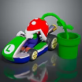 Green Kart Featuring Character With Red Mushroom Hat And Green Flower Pot