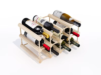 Wooden Multi Tier Wine Rack For Storing Various Wine Bottles With Simple Design 3d model