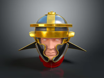 Warrior Character With Golden Helmet Red Trim And Facial Features 3D Model Design 3d model