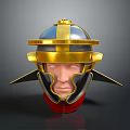 Warrior Character With Golden Helmet Red Trim And Facial Features 3D Model Design