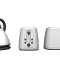 Modern Stylish Kitchen Appliances Silver Kettle And White Toaster Design 3d model